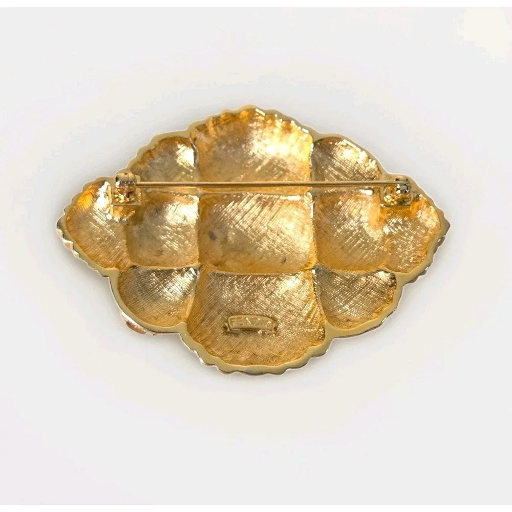 Vintage Fendi Designer Gold Plated Basket Weave Brooch 80s 90s Runway Pin